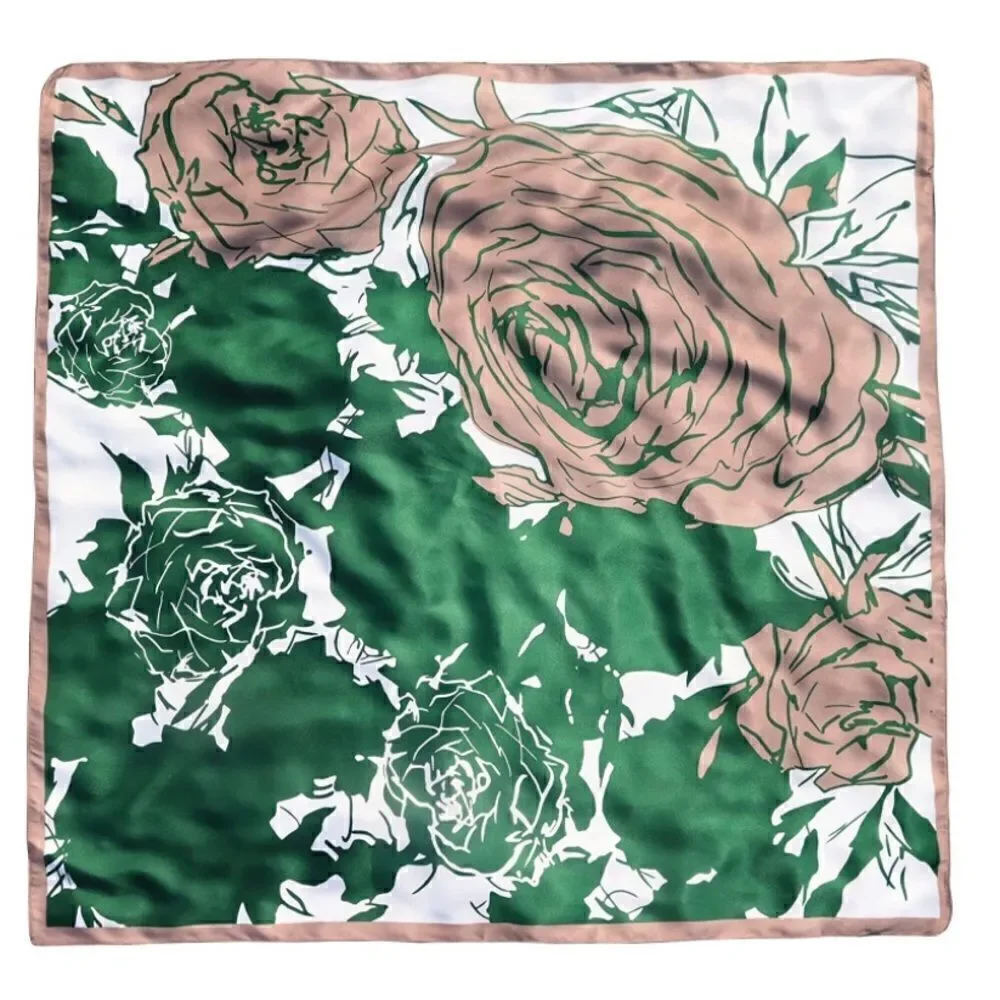 Green Floral Silky Scarf